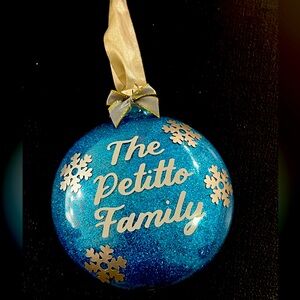 Handmade Glitter Ornament With family name and year